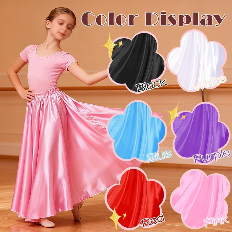 Kyshudwc 2 Pcs Long Satin Skirt for Girls Full Dancing Circle Skirt for Kids 8-12 Years - Image 4